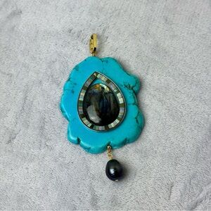Howlite Slab Labradorite Statement Pendant Handmade